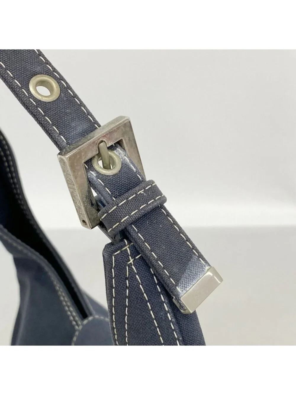 Fendi Handbag Canvas Navy Silver